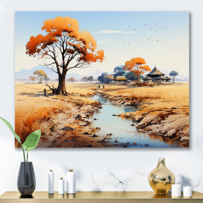 «Orange Orange Beige, Village africain, Visions I», reproduction sur toile