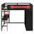 Full Size Wood Loft Bed with Desk, Open Wardrobe and RGB Light, Red-94053280