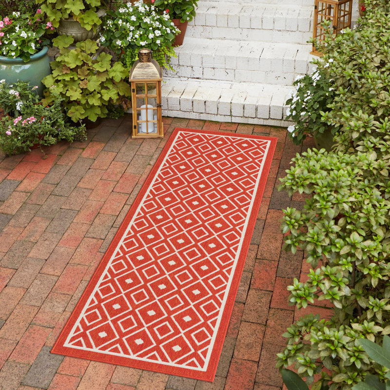 Tapis d'extérieur Preen couleur ivoire rouge, Tapis de couloir 2 pi x 8 pi