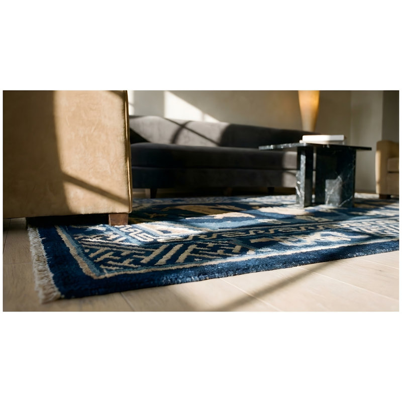 Antique Chinese - Baotou Small Scatter Size Wool Blue Rug
