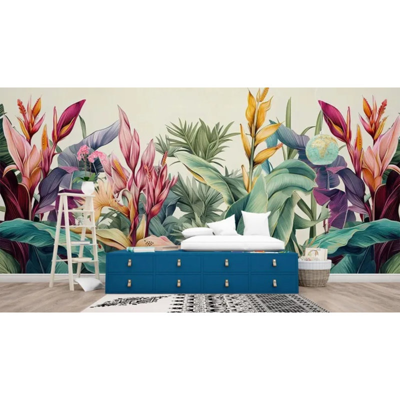 Murale de jardin tropical botanique, L 108 po x l 96 po