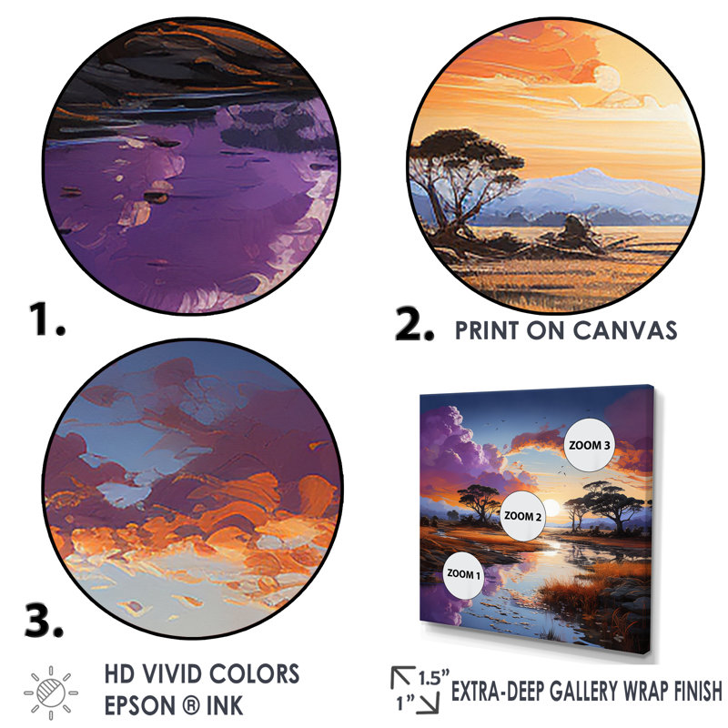 «Charmant Dessert Sky At Sunset», reproduction sur toile, H 16 po x l 16 po x P 1 po, Cadre simple noir