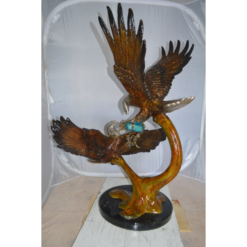 Cielito Two Eagles Fighting on Fish Bronze Statue -  Size: 33"L x 28"W x 42"H.
