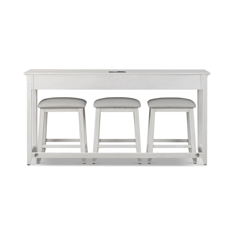 Surfside - Console à 3 tiroirs et 3 tabourets - Blanc vieilli, finition grise, Weathered White, Gris