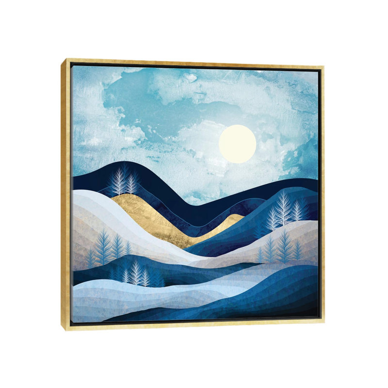 Moonlit Hills - impression d'art graphique, H 26 po x l 26 po x P 1,5 po, Pas de tapis, Toile encadrée d'or