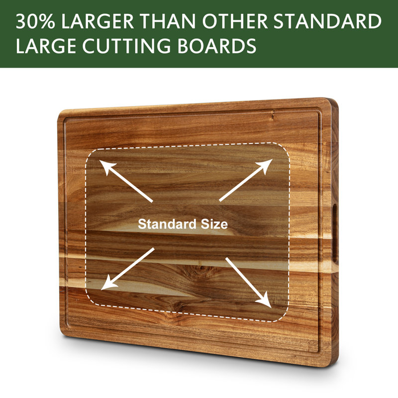 Acacia Extra Large Wood Cutting Board Butcher Block, Reversible Wooden Kitchen Block, Cheese Charcuterie Board, With Side Handles And Juice Grooves