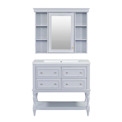 Meuble-lavabo avec armoire à pharmacie 36 po Giunta, armoire à miroir moderne avec tablette réglable, armoire de rangement pour salle de bain avec 4 tiroirs