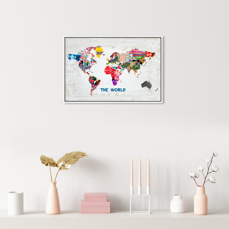 Hipster Mapa Mundi - impression sur toile tendue, H 30 po x l 20 po, Cadre blanc
