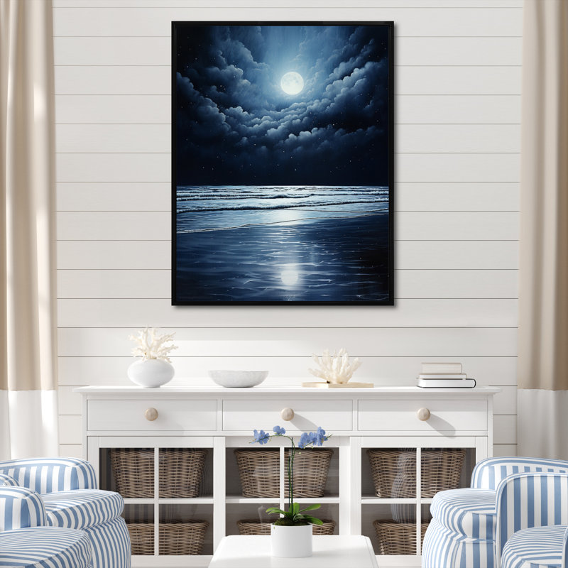«Beach Photo Serene Moonlight II», reproduction d'un seul cadre photo sur toile, Noir, H 44 po x l 34 po x P 1,5 po