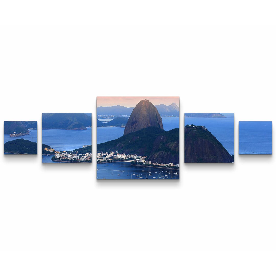 5-tlg. Leinwandbilder-Set Rio de Janeiro's Skyline am Abend