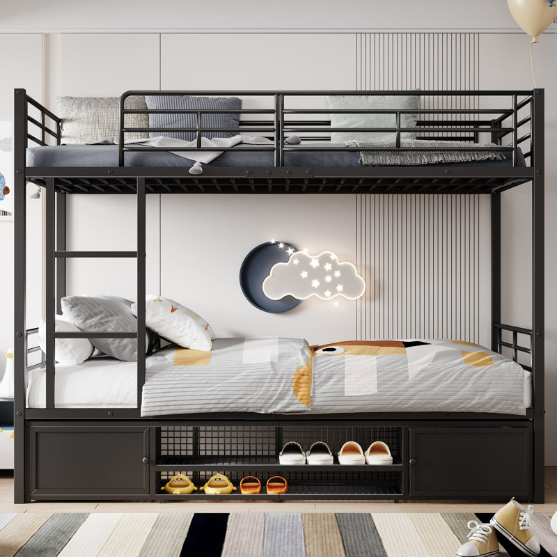 European Single (90 X 200 Cm) Bunk Bed with Storage Included with Built-in Ladder Included, Black