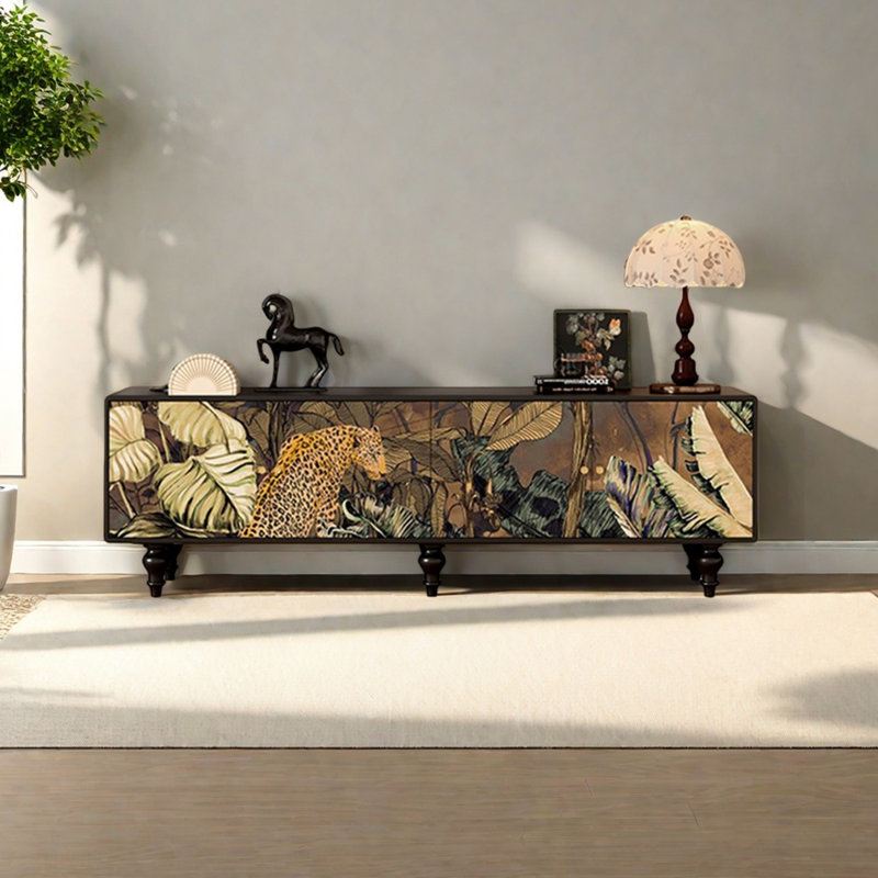 Pine Wood TV Stand with Spacious Storage Cabinets