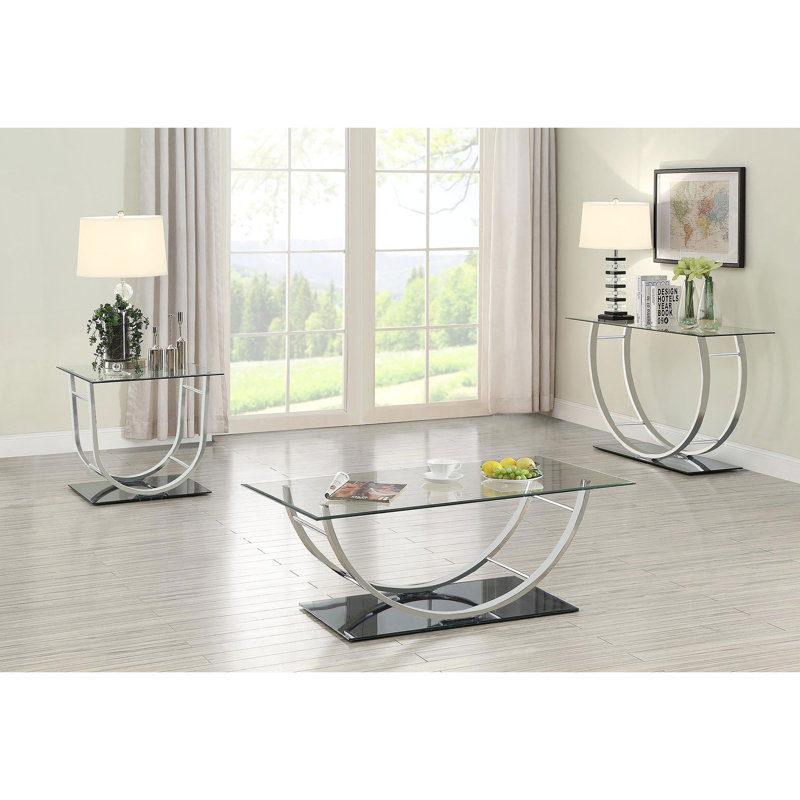 En forme de U, rectangulaire, plateau en verre, table basse, conception lisse, attrait esthétique, utilisation de l'espace de travail, verre moderne, finition réfléchissante, accès facile, vie principale contemporaine