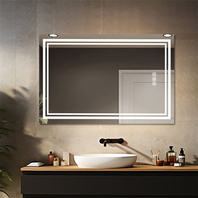 Wall Mounted 48" X 36" Bathroom Mirror With Led, 5 Mins , 3 Colours Dimmable, Gleaming Reflection Led Front Mirror, Adjustable, High-Class
