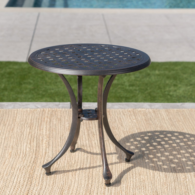 Table d'appoint d'extérieur en fonte d'aluminium durable avec motif en treillis, parfaite pour le patio et le jardin