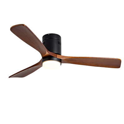 Ceiling Fan With Lights Flush Mount Ceiling Fan With Remote Control, Wood Blades Modern Outdoor Ceiling Fans For Bedroom/Farmhouse/Patio/Indoor, Quiet DC Motor