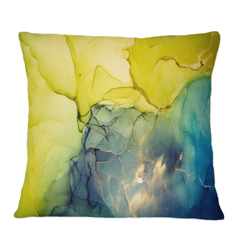 Coussin jaune et bleu Marble Waves II - Modern Printed, 18 po x 18 po