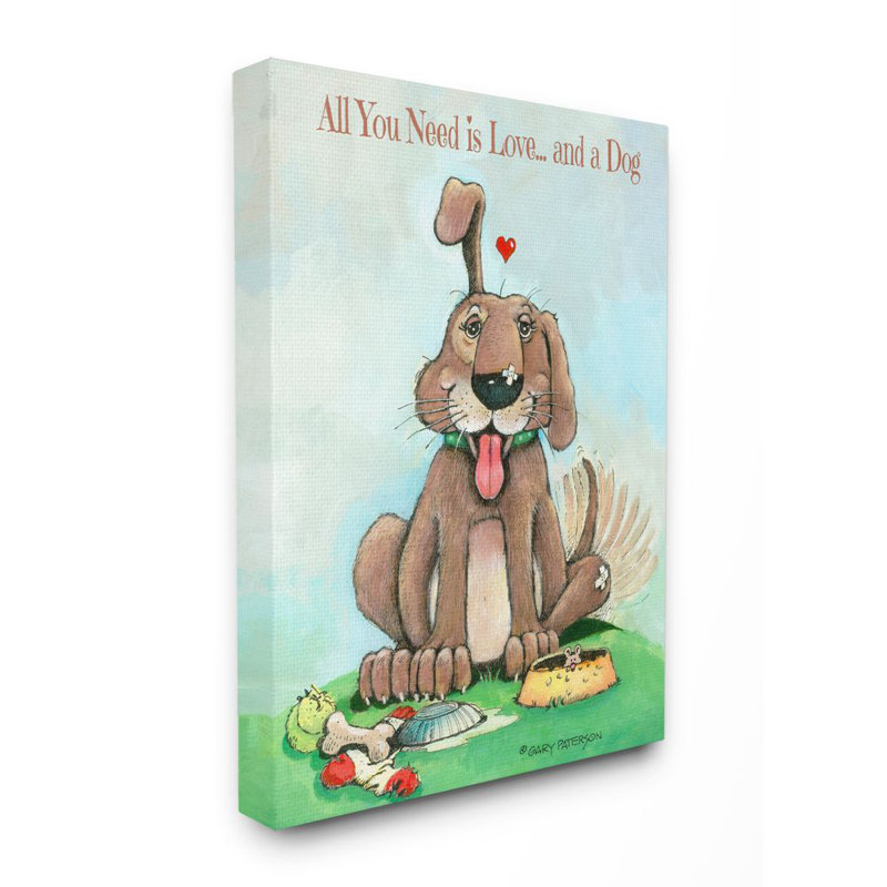 «Love and a Dog Funny Pet Design» par Gary Patterson, reproduction de dessin, Toile tendue, H 30 po x l 24 po