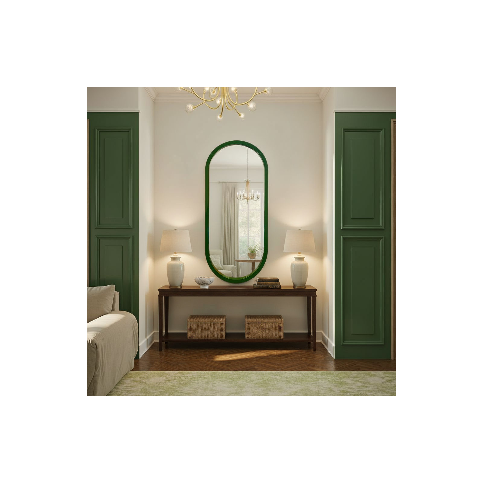 Osman Glossy Intense Rust Wall Mirror, Green