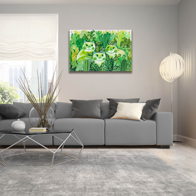 Art mural en verre rouge «Chlorophyl Mohito Cats» par Oxana Zaika par Red Barrel Studio®, H 24 po x l 36 po x P 0,2 po