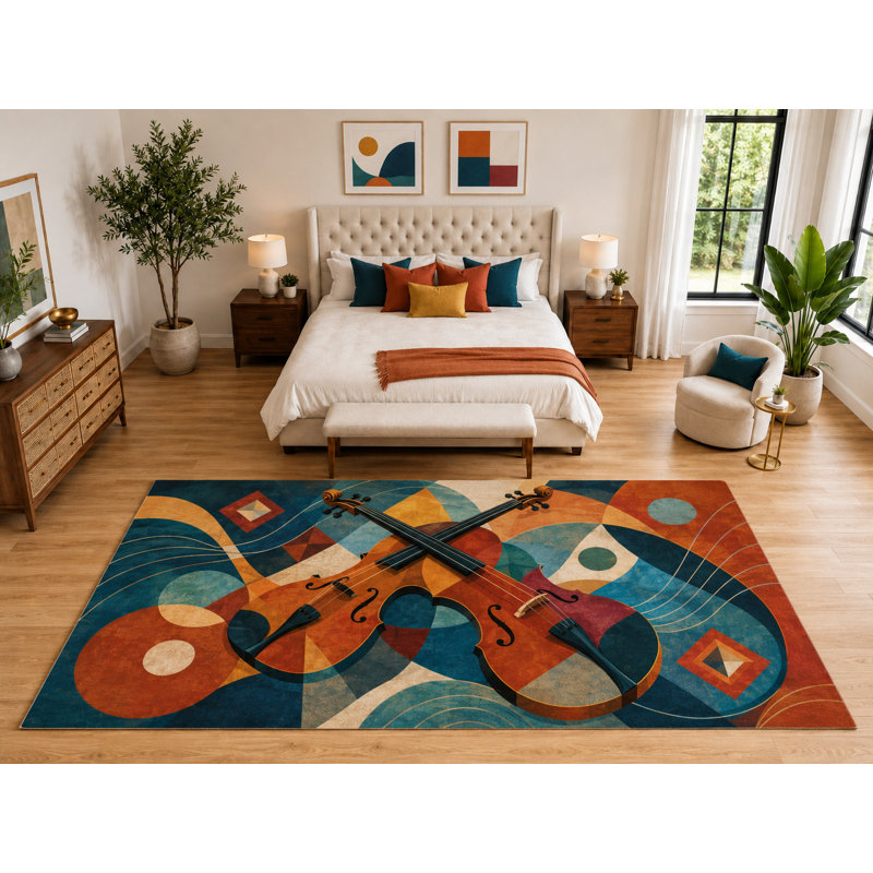 Grand tapis double pour violon 6 pi 7 po x 9 pi 10 po «Ultra Thin», tapis d'intérieur doux à poils courts, envers en silicone antidérapant pour chambre bleu