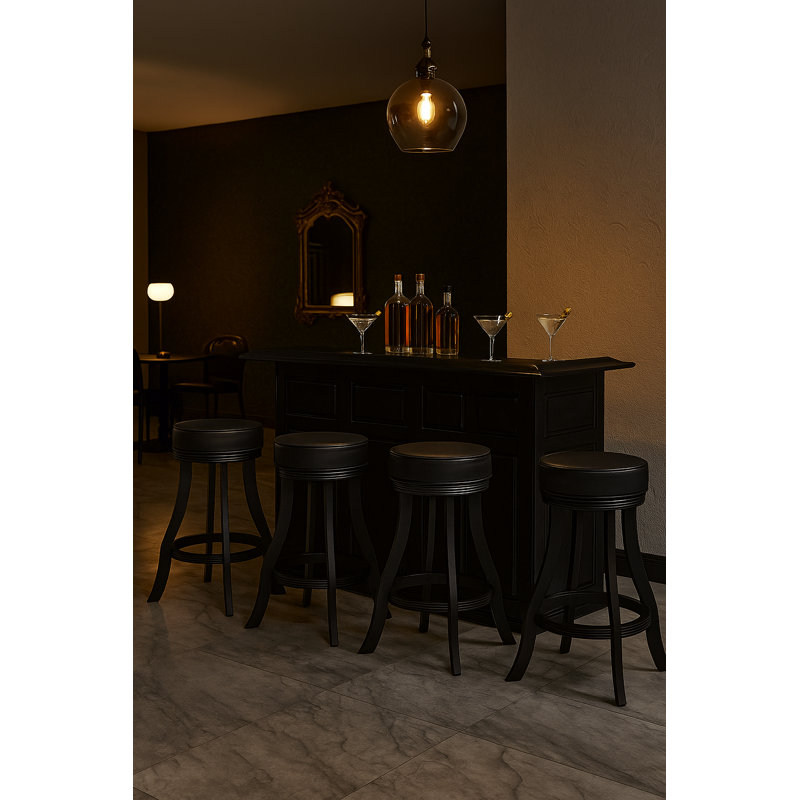 84" Dry Bar With Four Backless Barstools By RAM Game Room, Black