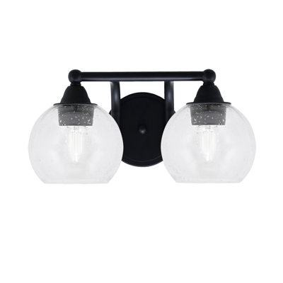 Barre d'éclairage de salle de bain 2 lumières Paramount avec fini noir mat et verre transparent 5,75 po