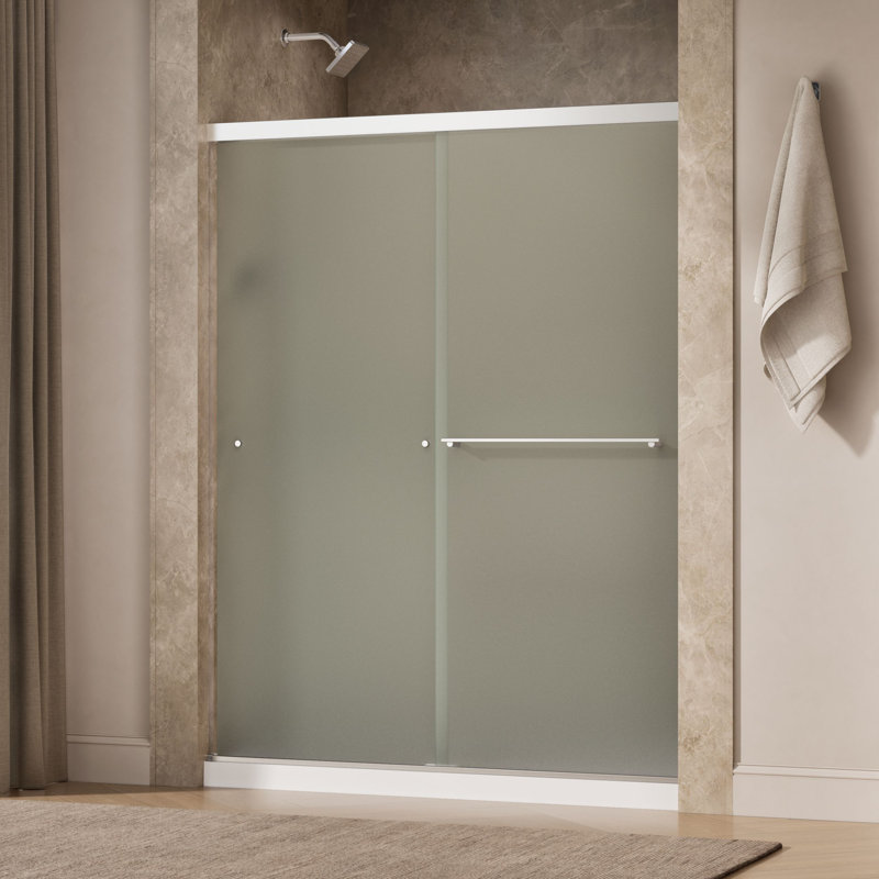 Revel 59.63'' x 76'' Double Sliding Shower Door with CleanCoat® Technology, Frosted, Bright Polished Silver