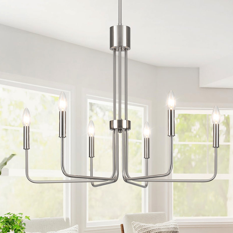 Luminaire suspendu de style lustre minimaliste moderne à 6/8 lumières pour salle à manger Velleda, Nickel, 6