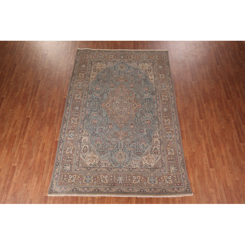 Tapis bleu clair à motif géométrique traditionnel 8 x 11