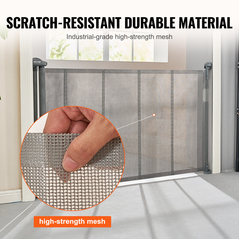 Gray Retractable Mesh Pet and Baby Gate for Stairs