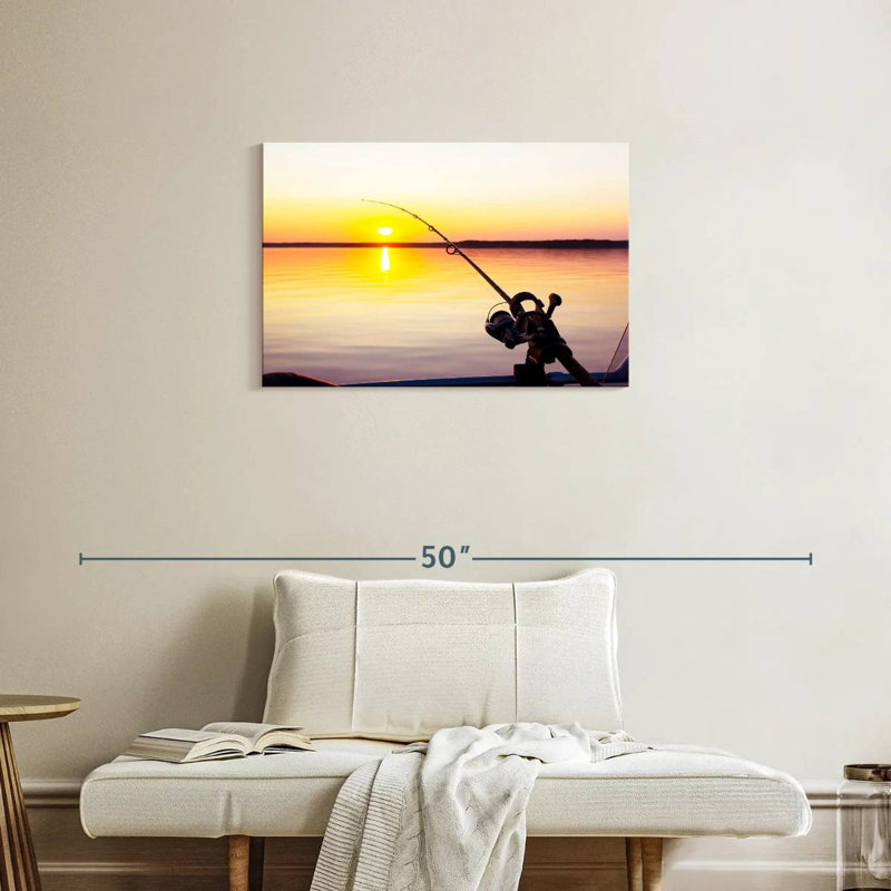 Senne pêchant au coucher du soleil, H 20 po x l 30 po