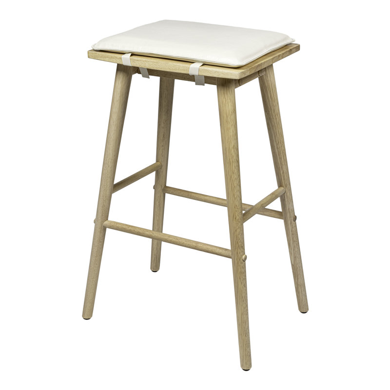 Alijah 30.5" MidCentury Classic Saddle-Seat Solid Wood/Vegan Leather Backless Bar Stool with Removeable Cushion