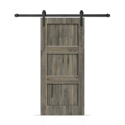 3 Panel Shaker Stained Pine Wood Interior Sliding Barn Door with Hardware Kit