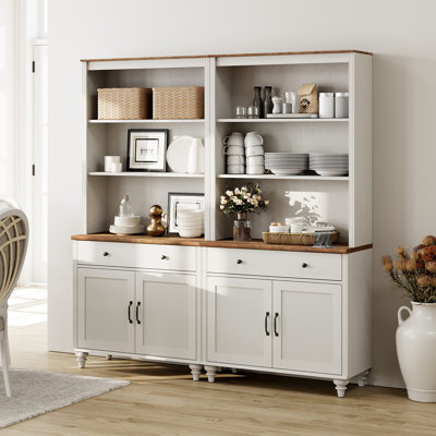 Scarlett Set Of 2 Kitchen Pantry With Doors & Drawers, Farmhouse Storage Cabinet With Adjustable Shleves For Kitchen & Living Room & Bedroom