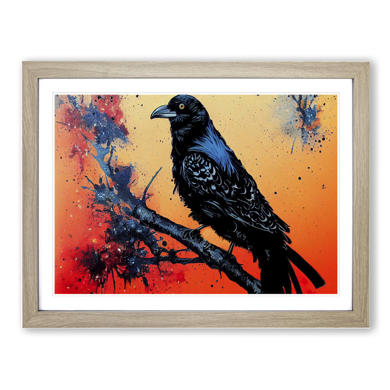 Raven Bird Splash Vol.2 Abstract - Single Picture Frame Painting, 46cm H x 64cm W x 2cm D, Oak