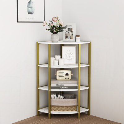 Étagère d'angle à 4 niveaux, étagère autoportante avec bibliothèque, petite étagère pour plante, salon, bureau personnel, cuisine, petit espace