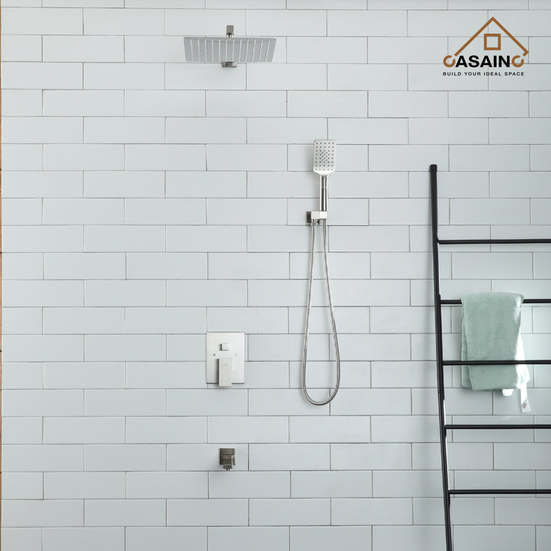 Brushed Nickel Multi-Head Square Wall Mounted Shower System