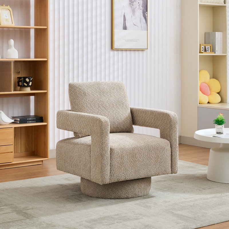Fauteuil demi-tonneau pivotant rembourré Riqui, Tissu taupe