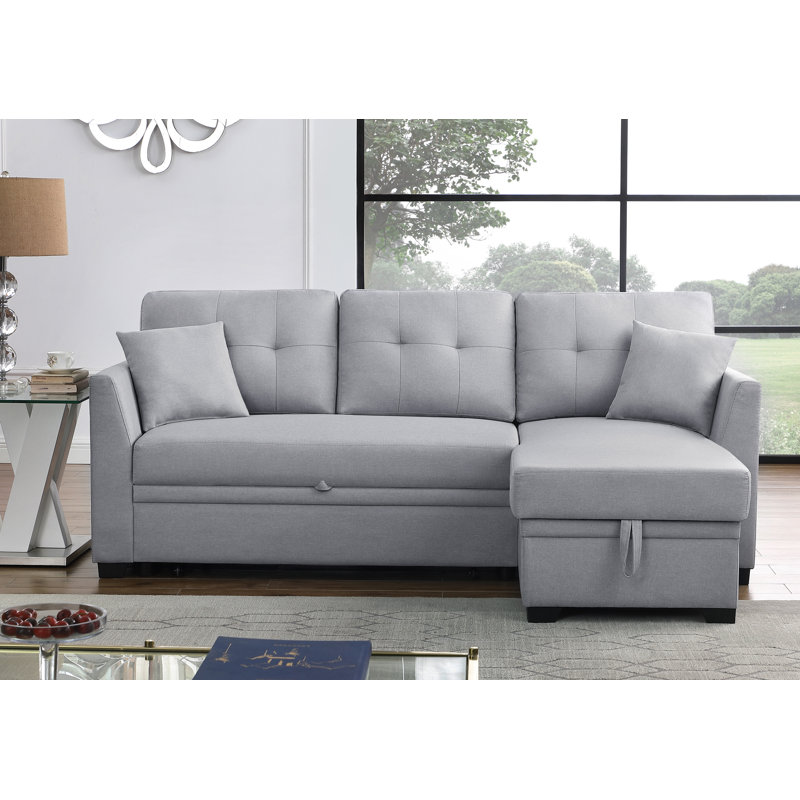 Barrie 2 - Piece Upholstered Reversible Sleeper Sofa & Chaise, Light Gray 100% Polyester