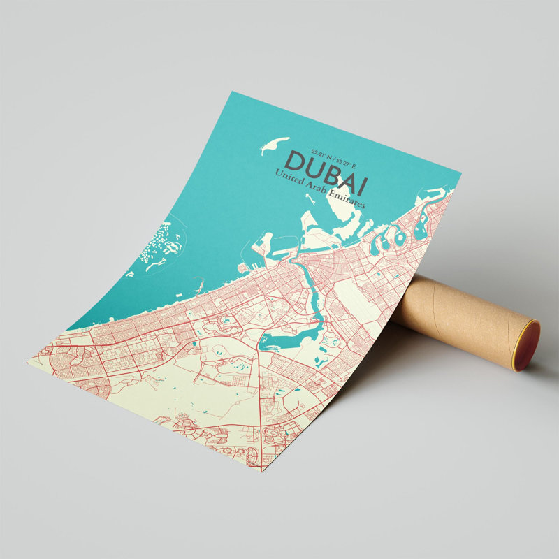 " Dubai City Map ", 17" H x 11" W