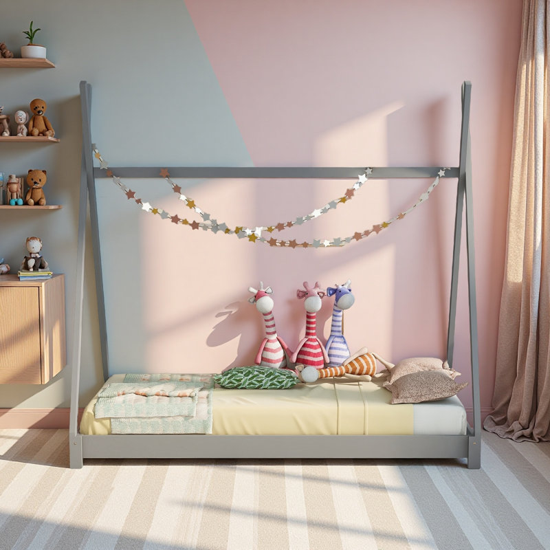 Lit plateforme simple avec structure triangulaire, Grey