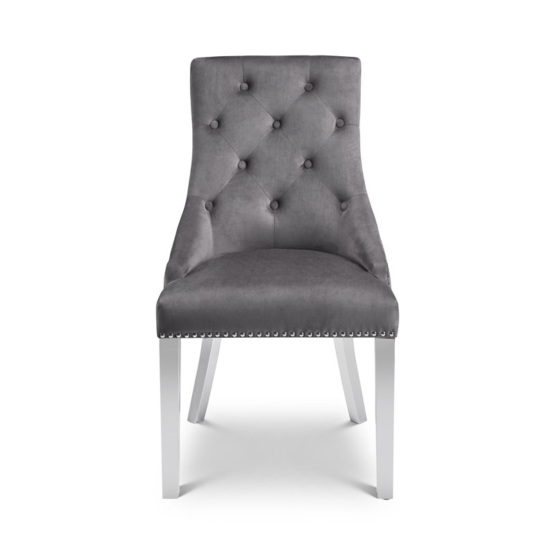 Shila 48.5cm H Tufted Velvet Upholstered Armchair in Grey