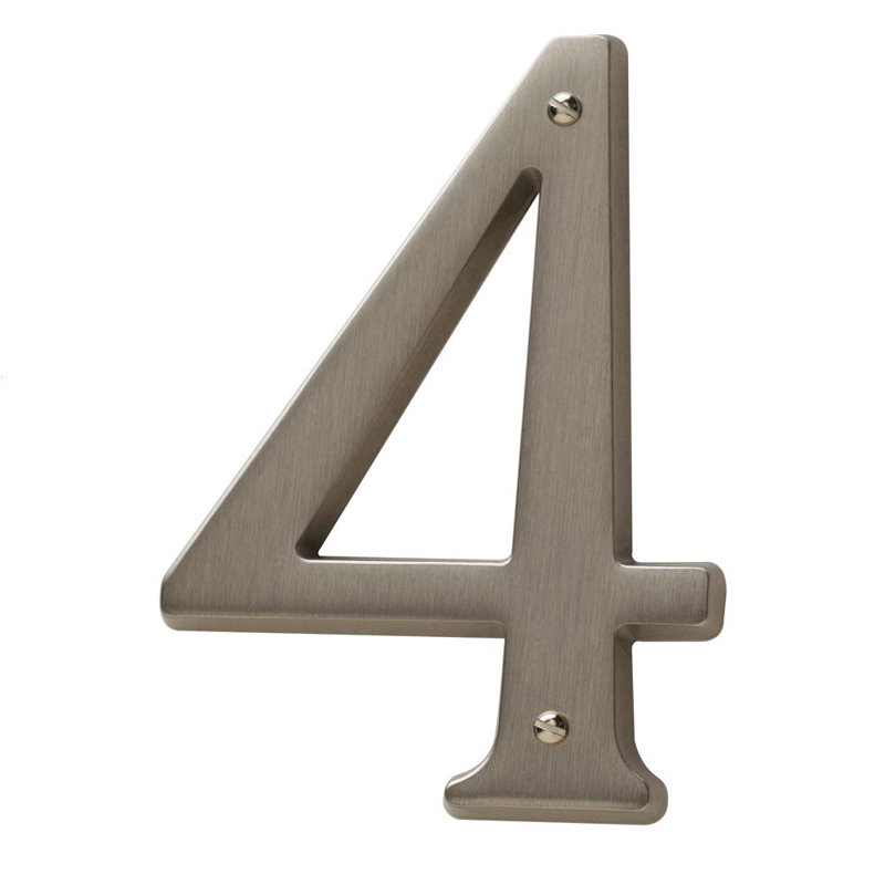 4.75" H Brass House Number, 4, Polished Chrome