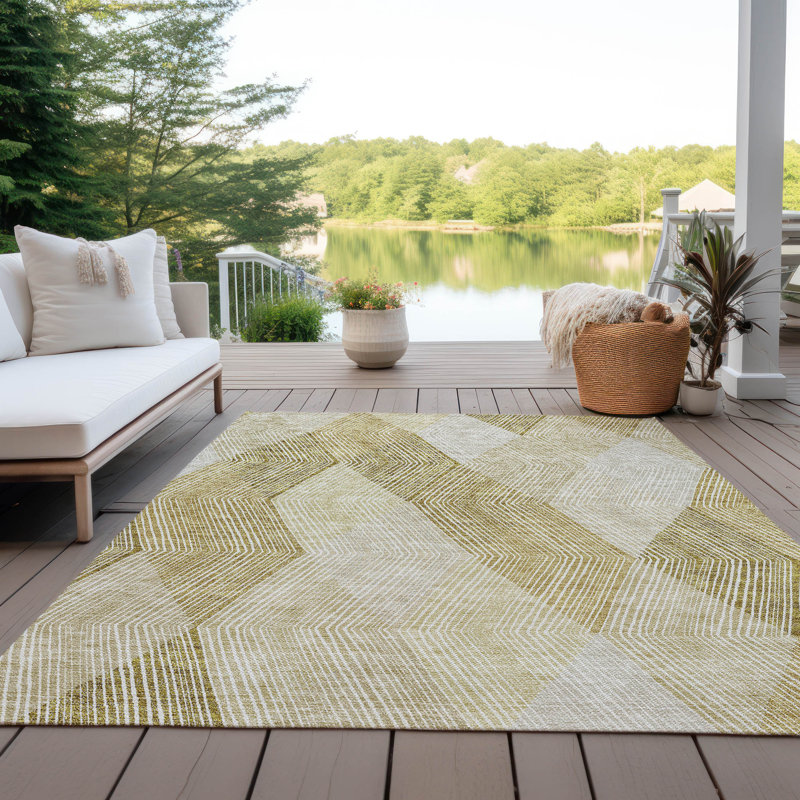 Ivory Synthetic Rectangular Washable Non-slip Area Rug 3' x 5'