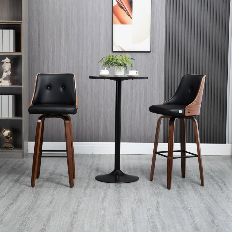 Tabourets de bar noirs, hauteur, de 2 po. Cuir avec repose-pieds et dossier. Rotation à 360 °, pieds en bois massif pour une hauteur de soutien, 2 en noir. Dossier et repose-pieds. Pivot, une base élégante