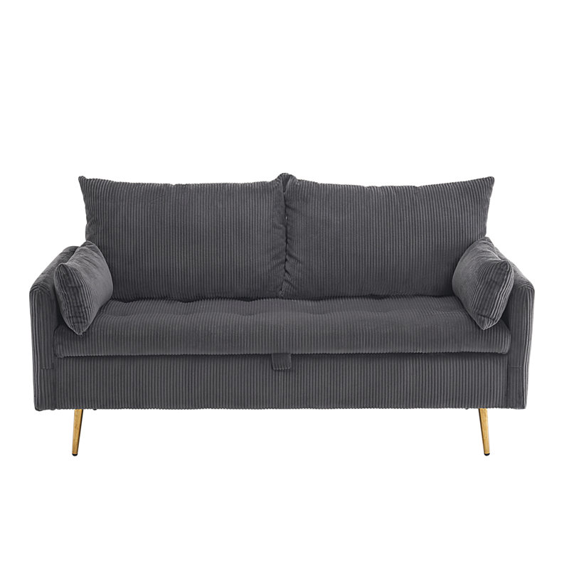  61.25" Upholstered Loveseat Sofa with Storage and 2 pillow, Comfy 2 Seater Couch for Apartment, Gray
