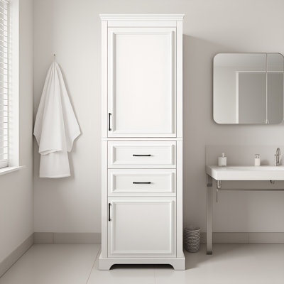71'' Tall Freestanding Bathroom Cabinet with Damping-Hinge Doors and Drawers, Adjustable Shelves,  White