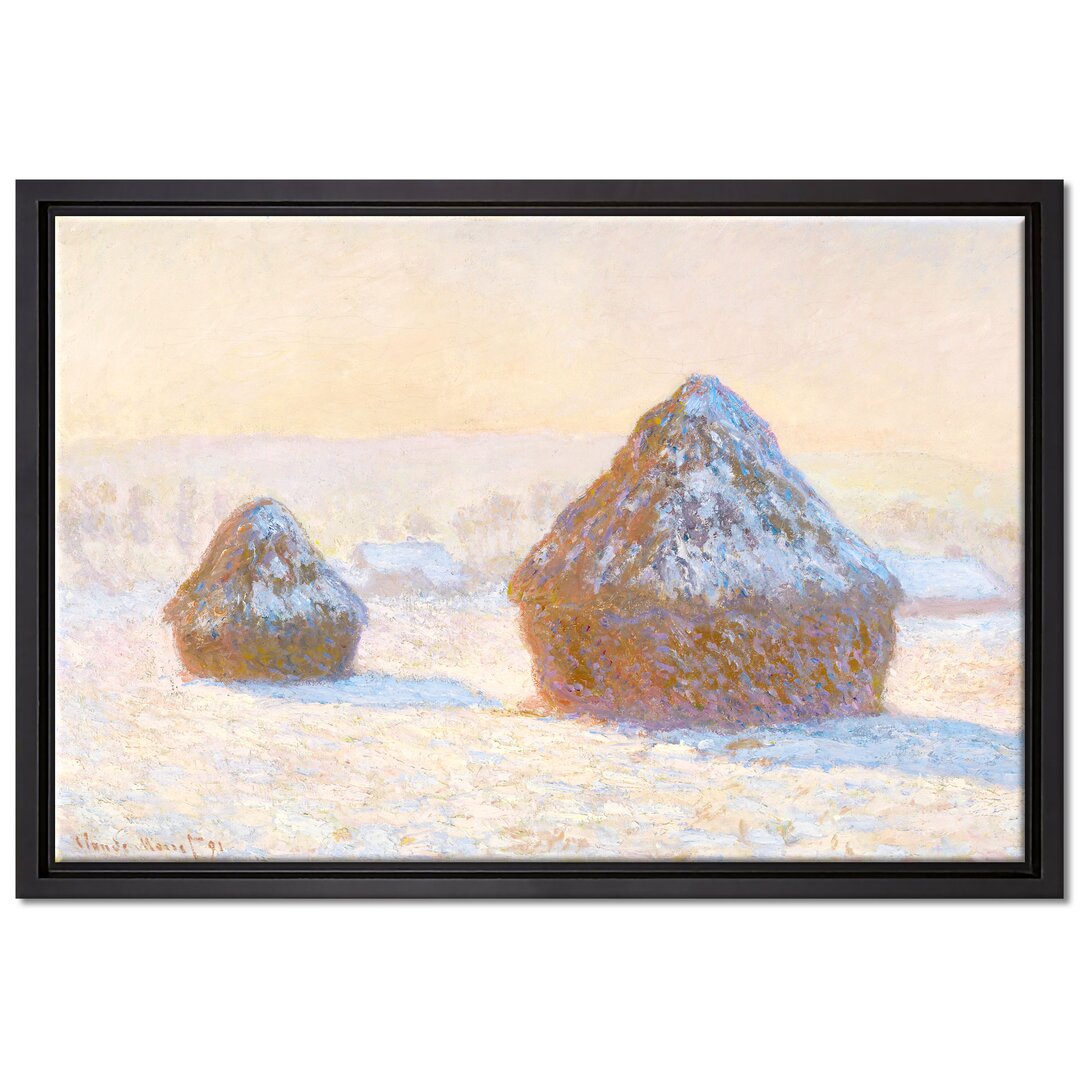 Gerahmtes Leinwandbild Haystack Snow Effect von Claude Monet