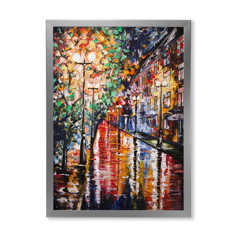 Paris Street Under Rain - Peinture, H 20 po x l 12 po x P 1 po, Cadre photo argenté